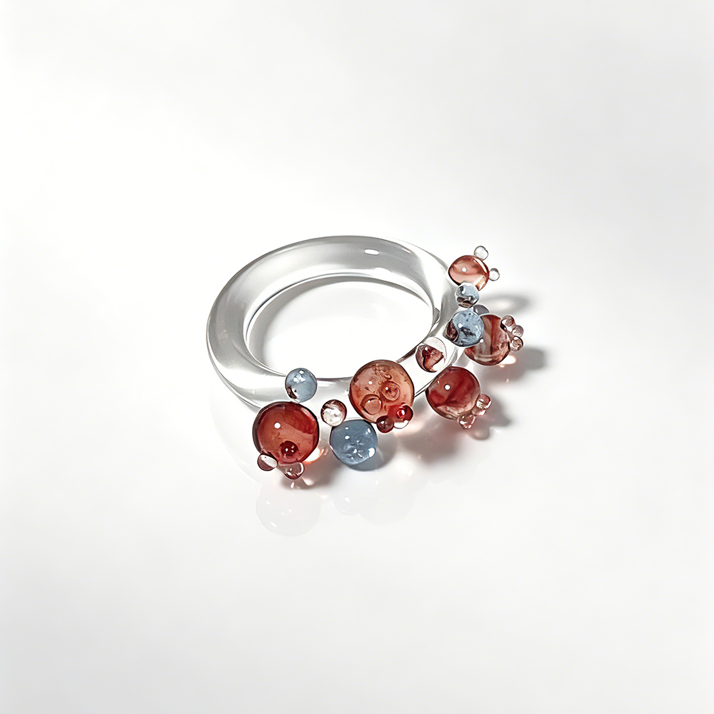 3D Color Bubble Clear Glass Ring