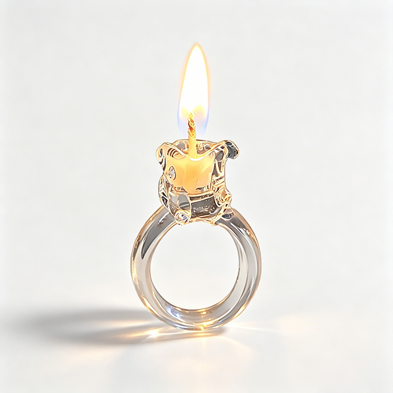 Mini Real-Lit Candle Clear Glass Ring